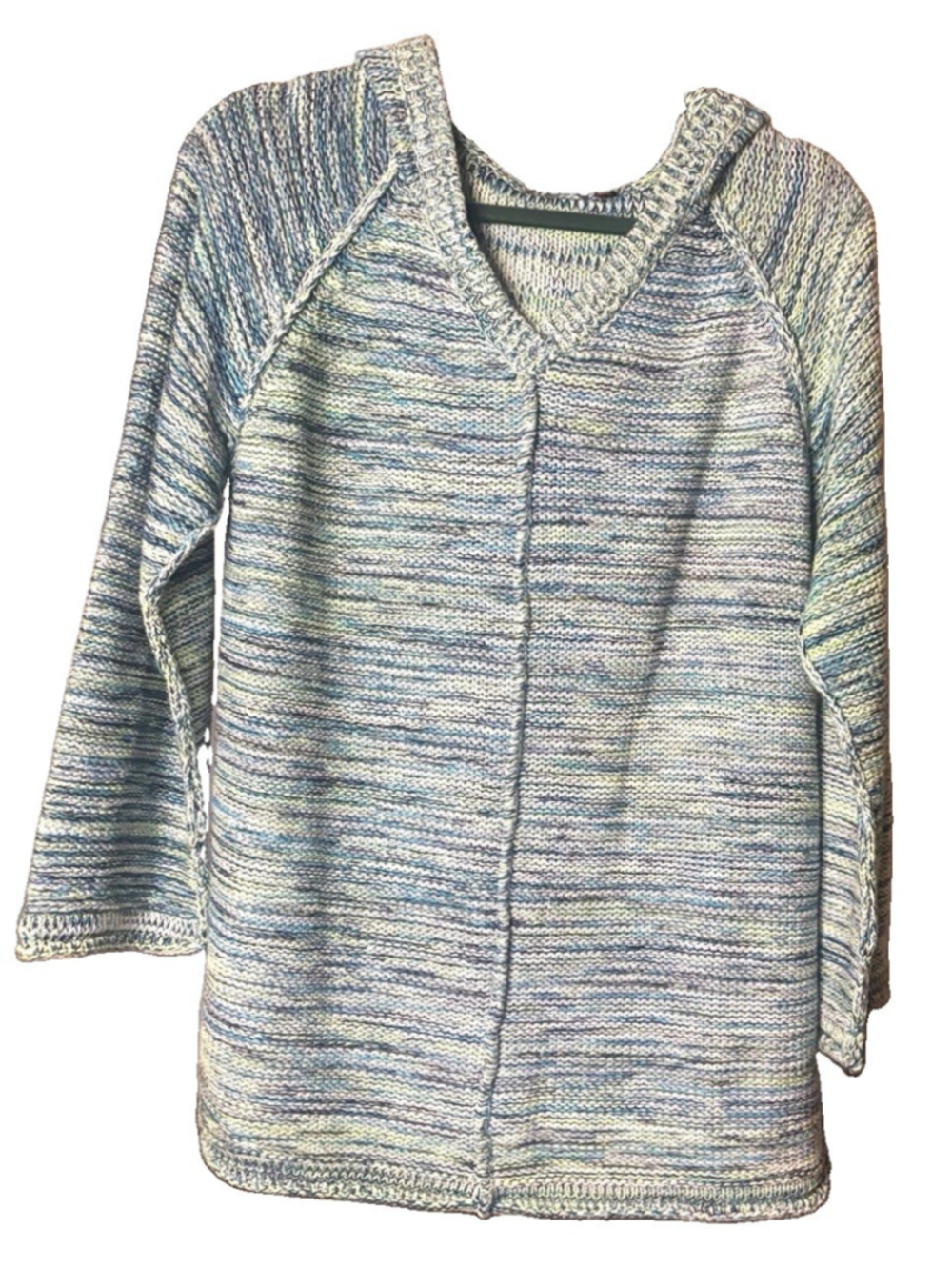 525 America 100% Cotton Hooded Cardigan M Blue Green Space Dye Open Front